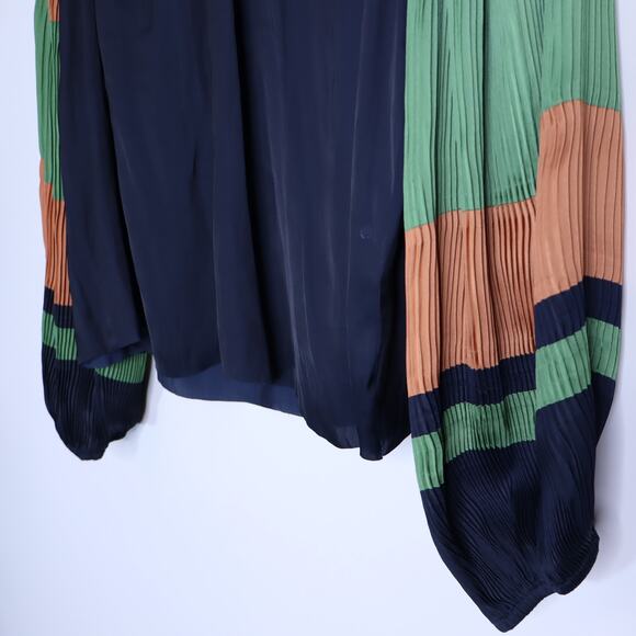 ULLA JOHNSON Rosa Pleated Satin Blouse Midnight Navy Long Sleeve Women's 6 - Picture 5 of 15